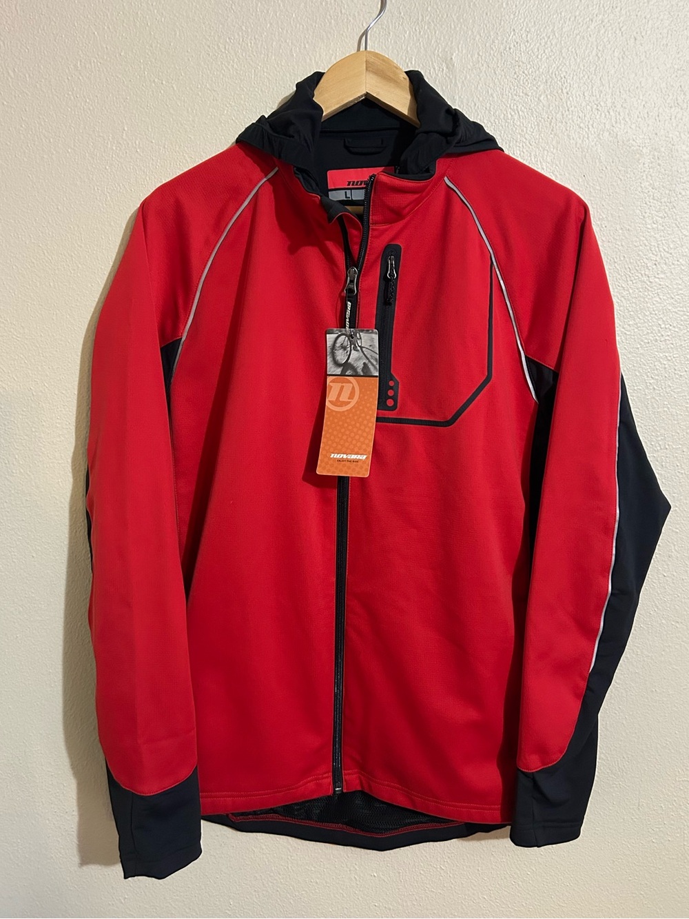 Novara Men's Red Hooded Softshell Cycling Jacket Size Large Full Zip